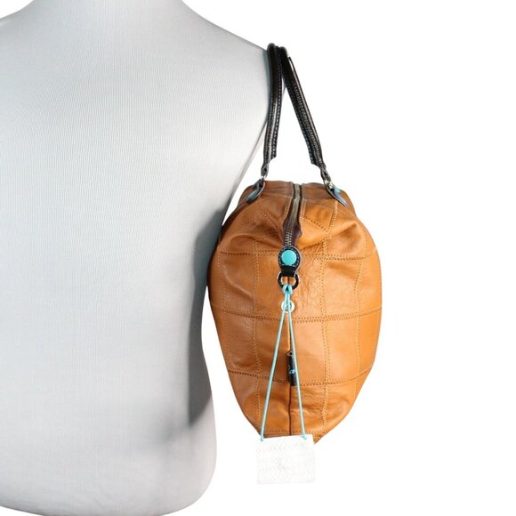 GABS Brown Leather Patchwork Made In Italy Large Zipper Tote Handbag Purse Bag - Picture 3 of 12